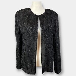 JMD New York Silk Beaded Cardigan Jacket Black Size Small